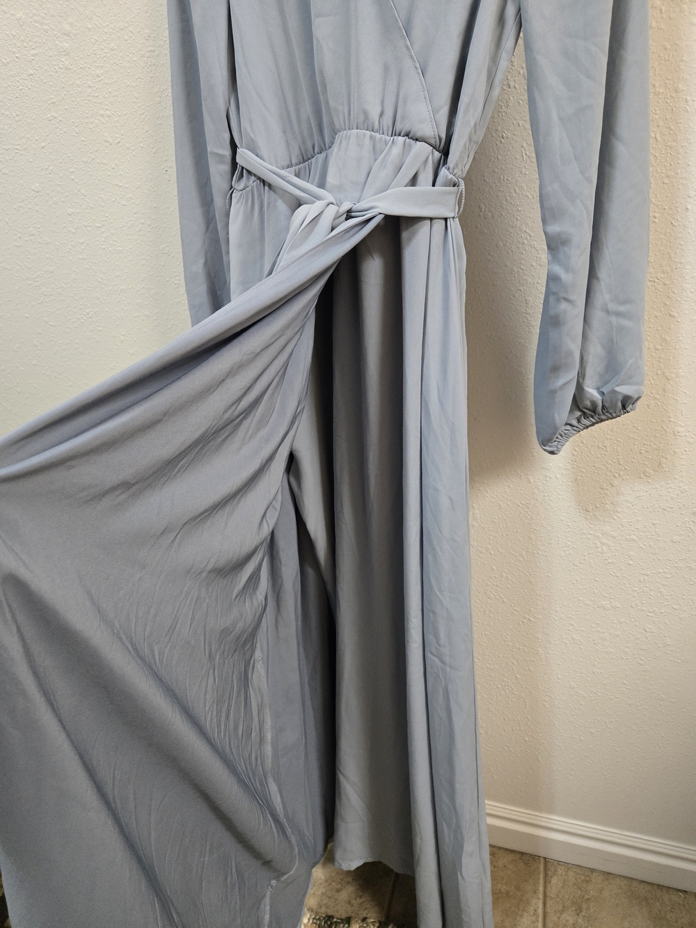 Sugarlips Pale Blue Long Sleeve Wrap Maxi Dress with Waist Tie - Picture 5 of 6